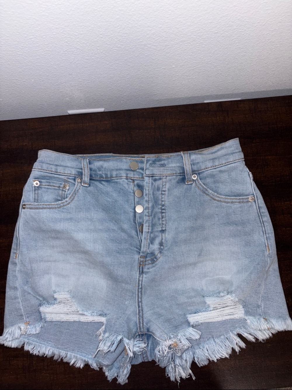 Willow Light Blue Distressed High-Waist Jean Shorts